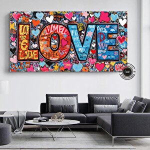 Banksy Graffiti Sanatı | Kalpli Graffiti Duvar Tablosu | Büyük Çok Renkli Set | Asılmaya Hazır