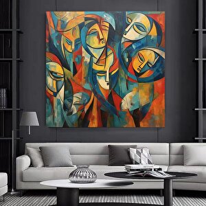 Sürreal Renkli Yüzler – Soyut Duvar Dekoru; Trend Poster; Çağdaş Duvar Sanatı; Soyut Yüz 100x100 cm