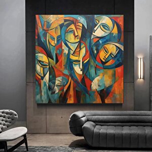 Sürreal Renkli Yüzler – Soyut Duvar Dekoru; Trend Poster; Çağdaş Duvar Sanatı; Soyut Yüz 120x120 cm