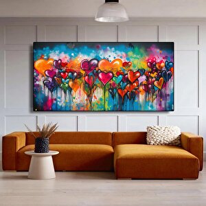 Banksy Graffiti Sanatı | Kalpli Graffiti Duvar Tablosu | Büyük Çok Renkli Set | Asılmaya Hazır 75x150 cm