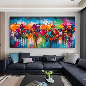 Banksy Graffiti Sanatı | Kalpli Graffiti Duvar Tablosu | Büyük Çok Renkli Set | Asılmaya Hazır