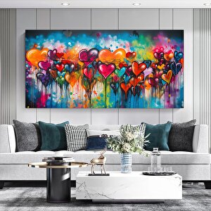 Banksy Graffiti Sanatı | Kalpli Graffiti Duvar Tablosu | Büyük Çok Renkli Set | Asılmaya Hazır 60x120 cm