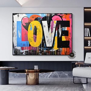 Banksy Graffiti Sokak Sanatı | Kalpli Graffiti Aşk | Banksy Kalp Boyası | Büyük Çok Renkli Duvar Sana 40x60 cm