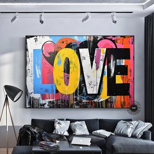 Banksy Graffiti Sokak Sanatı | Kalpli Graffiti Aşk | Banksy Kalp Boyası | Büyük Çok Renkli Duvar Sana 40x60 cm