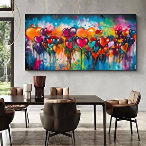 Banksy Graffiti Sanatı | Kalpli Graffiti Duvar Tablosu | Büyük Çok Renkli Set | Asılmaya Hazır