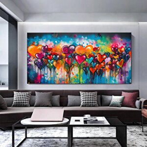 Banksy Graffiti Sanatı | Kalpli Graffiti Duvar Tablosu | Büyük Çok Renkli Set | Asılmaya Hazır 20x40 cm