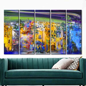 Sokak Silueti Tablosu, Şehir Manzarası Yağlıboya Kanvas Baskı 60x120 cm