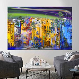 Sokak Silueti Tablosu, Şehir Manzarası Yağlıboya Kanvas Baskı