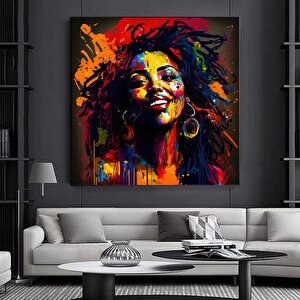 Renkli Kadın Graffiti Kanvas; Banksy Tarzı; Sokak Sanatı Dekoru 30x30 cm