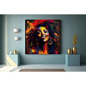 Renkli Kadın Graffiti Kanvas; Banksy Tarzı; Sokak Sanatı Dekoru