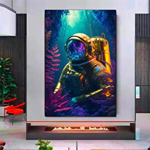 Astronot Posteri; Neon Sci-fi Duvar Sanatı 80x120 cm