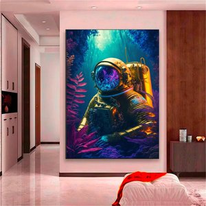Astronot Posteri; Neon Sci-fi Duvar Sanatı 90x150 cm