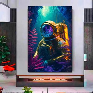 Astronot Posteri; Neon Sci-fi Duvar Sanatı 90x150 cm