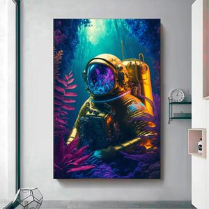 Astronot Posteri; Neon Sci-fi Duvar Sanatı 90x150 cm
