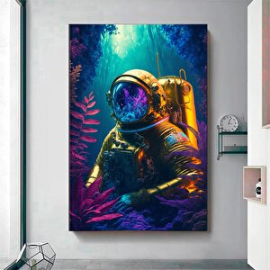 Astronot Posteri; Neon Sci-fi Duvar Sanatı 30x40 cm