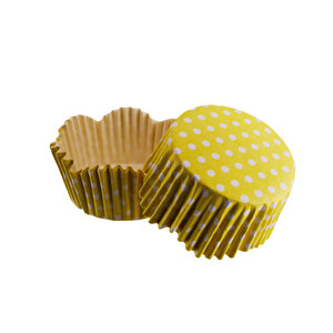 Cupcake Kalıbı Pet Kapsül Dalgalı Kek Kalıbı 65x38 Mm (100 Adet)  Puantiyeli  Sarı