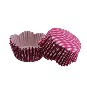 Cupcake Kalıbı Pet Kapsül Dalgalı Kek Kalıbı 65x38 Mm (100 Adet)  Mor Küçük Puanlı