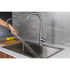Inox Spi̇ralli̇ Mutfak Evye Batarya Çek Birak Uzayan İki̇ Modlu Başlik Fiski̇ye Musluk Yeni̇ Armatür
