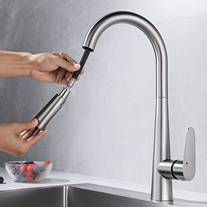 Inox Spi̇ralli̇ Mutfak Evye Batarya Çek Birak Uzayan İki̇ Modlu Başlik Fiski̇ye Musluk Yeni̇ Armatür