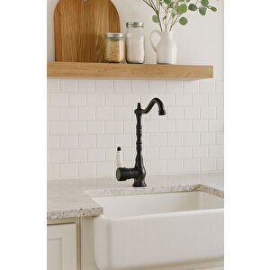 Rusti̇k Mat Si̇yah Mutfak Evye Bataryasi Otanti̇k Osmanli Pri̇nç Gövde Vi̇ntage Tasarim Çanak Lavabo