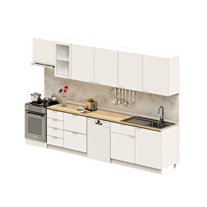 Elsa Serisi 345 Cm Aspiratör Ve Çekmece Modüllü Meşe Tezgahlı Hazır Mutfak Ls-345asp-bc-mt