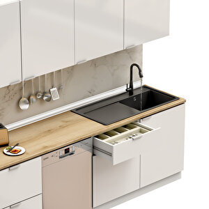 Dekorex Elsa Serisi 345 Cm Aspiratör Ve Çekmece Modüllü Meşe Tezgahlı Hazır Mutfak Ls-345asp-bc-mt