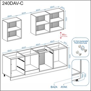 Dekorex Elsa Serisi 240 Cm Fırın Ve Çekmece Modüllü Meşe Tezgahlı Hazır Mutfak Ls-240dav-c-mt