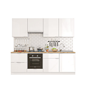 Dekorex Elsa Serisi 240 Cm Aspiratör Fırın Ve Çekmece Modüllü Meşe Tezgahlı Hazır Mutfak Ls-240asp-c-mt