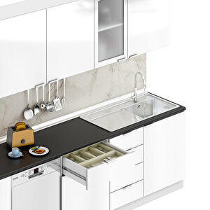 Dekorex Elsa Serisi 345 Cm Aspiratör Ve Çekmece Modüllü Siyah Tezgahlı Hazır Mutfak Ls-345asp-bc-st