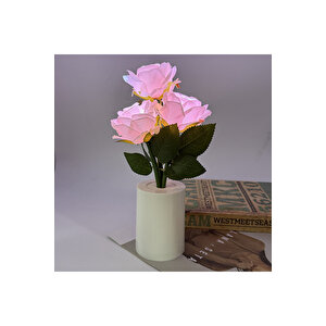 Güllü Dekoratif Led Işıklı Lamba, Pembe, 27x8 Sarı