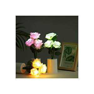 Güllü Dekoratif Led Işıklı Lamba, Pembe, 27x8 Sarı