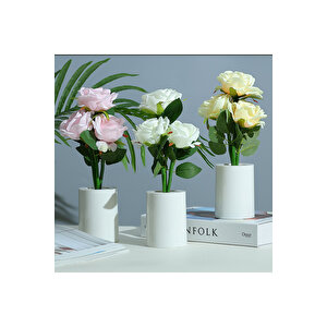 Güllü Dekoratif Led Işıklı Lamba, Pembe, 27x8 Sarı