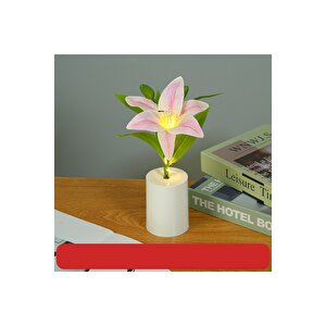 Zambak Dekoratif Led Işıklı Lamba, Pembe, 30x6 Pembe