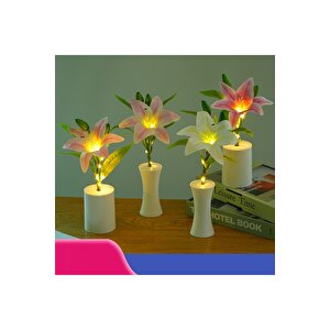 Zambak Dekoratif Led Işıklı Lamba, Mor, 30x6 Mor