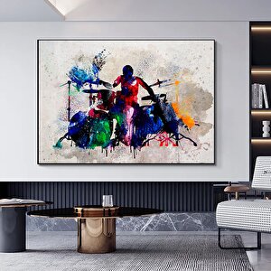 Soyut Davulcu Saksafoncu Şarkıcı Poster Kanvas Tablo; Davul Baskısı; Siluet Sanatı; Müzik Temalı Otu 70x150 cm