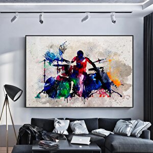 Soyut Davulcu Saksafoncu Şarkıcı Poster Kanvas Tablo; Davul Baskısı; Siluet Sanatı; Müzik Temalı Otu 70x150 cm