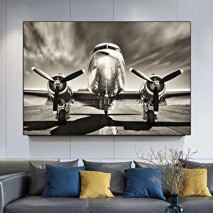 Vintage Uçak Dekoru; Douglas Dc-3 Kanvas; Siyah Beyaz 120x180 cm