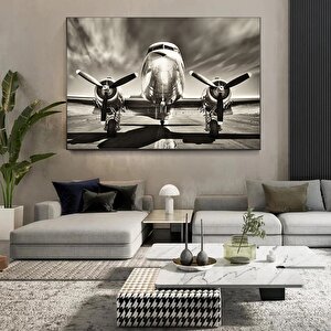 Vintage Uçak Dekoru; Douglas Dc-3 Kanvas; Siyah Beyaz