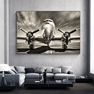 Vintage Uçak Dekoru; Douglas Dc-3 Kanvas; Siyah Beyaz