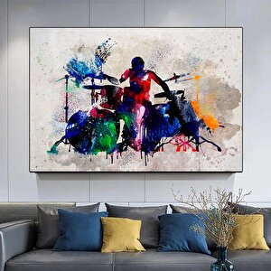 Soyut Davulcu Saksafoncu Şarkıcı Poster Kanvas Tablo; Davul Baskısı; Siluet Sanatı; Müzik Temalı Otu