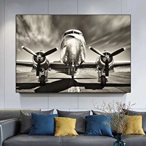 Vintage Uçak Dekoru; Douglas Dc-3 Kanvas; Siyah Beyaz 70x150 cm