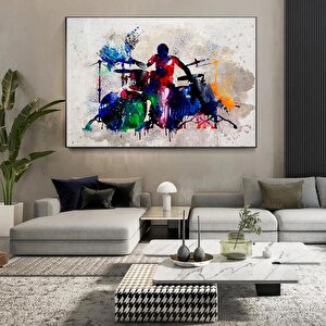 Soyut Davulcu Saksafoncu Şarkıcı Poster Kanvas Tablo; Davul Baskısı; Siluet Sanatı; Müzik Temalı Otu 80x160 cm