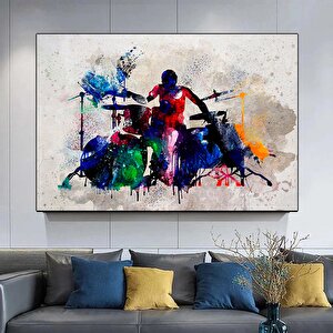 Soyut Davulcu Saksafoncu Şarkıcı Poster Kanvas Tablo; Davul Baskısı; Siluet Sanatı; Müzik Temalı Otu