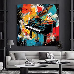 Renkli Piyano Kanvas; Müzik Temalı Dekor 60x60 cm