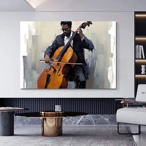 Müzikle Akan Viyolonselci – Kanvas Baskı / Modern Duvar Sanatı 60x120 cm