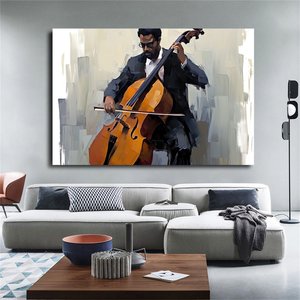Müzikle Akan Viyolonselci – Kanvas Baskı / Modern Duvar Sanatı 60x120 cm