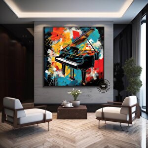 Renkli Piyano Kanvas; Müzik Temalı Dekor 70x70 cm
