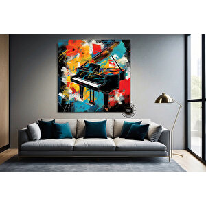 Renkli Piyano Kanvas; Müzik Temalı Dekor 70x70 cm