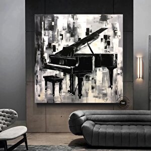 Piyano Müzik Tablosu, Büyük Boyutlu Kanvas, Çok Renkli Asılmaya Hazır 70x70 cm