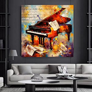 Piyano Müzik Temalı Yağlıboya Kanvas, Modern Tasarım Müzikal Duvar Dekoru 50x50 cm